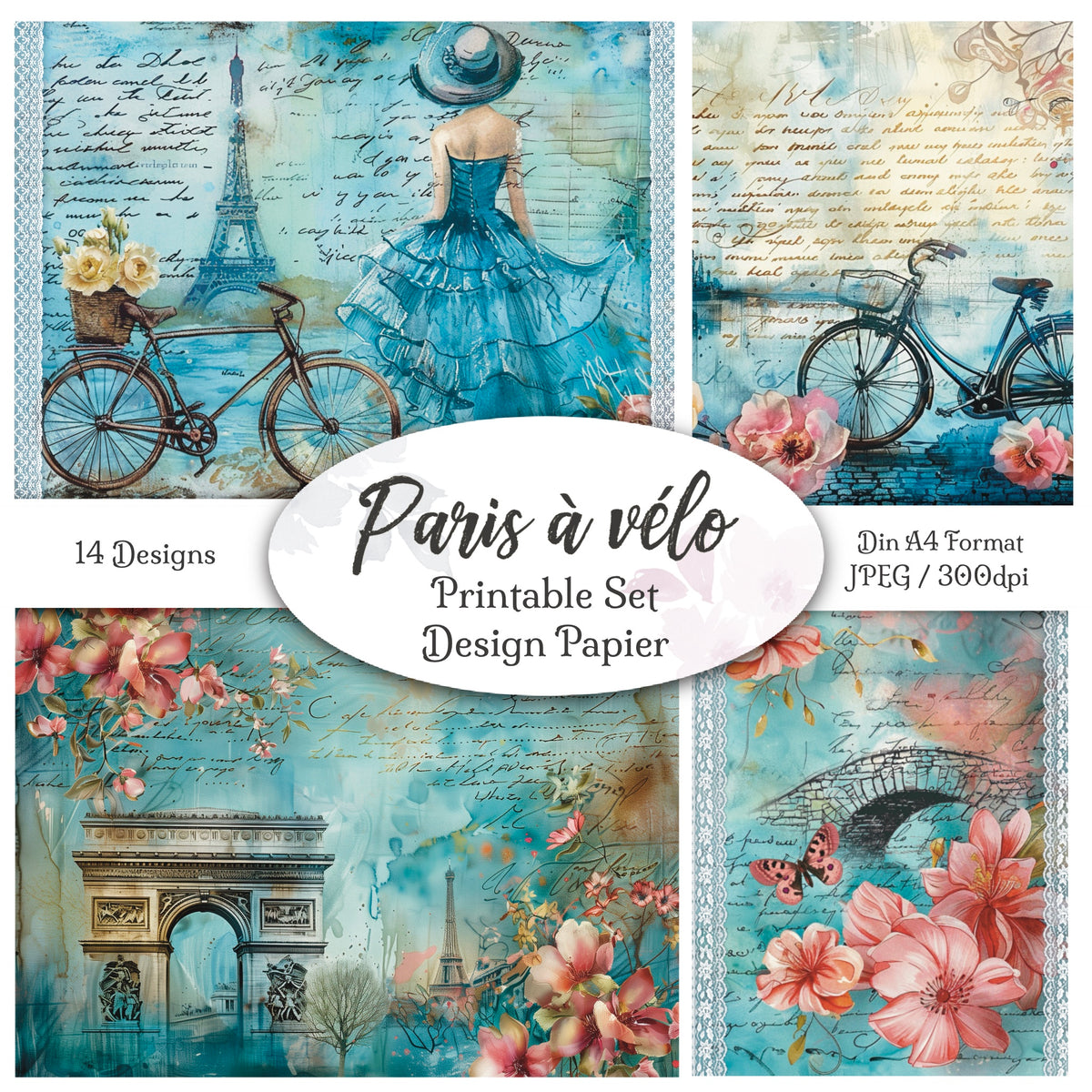 Digitales Papierset „Paris a Velo“ - A4 zum Ausdrucken