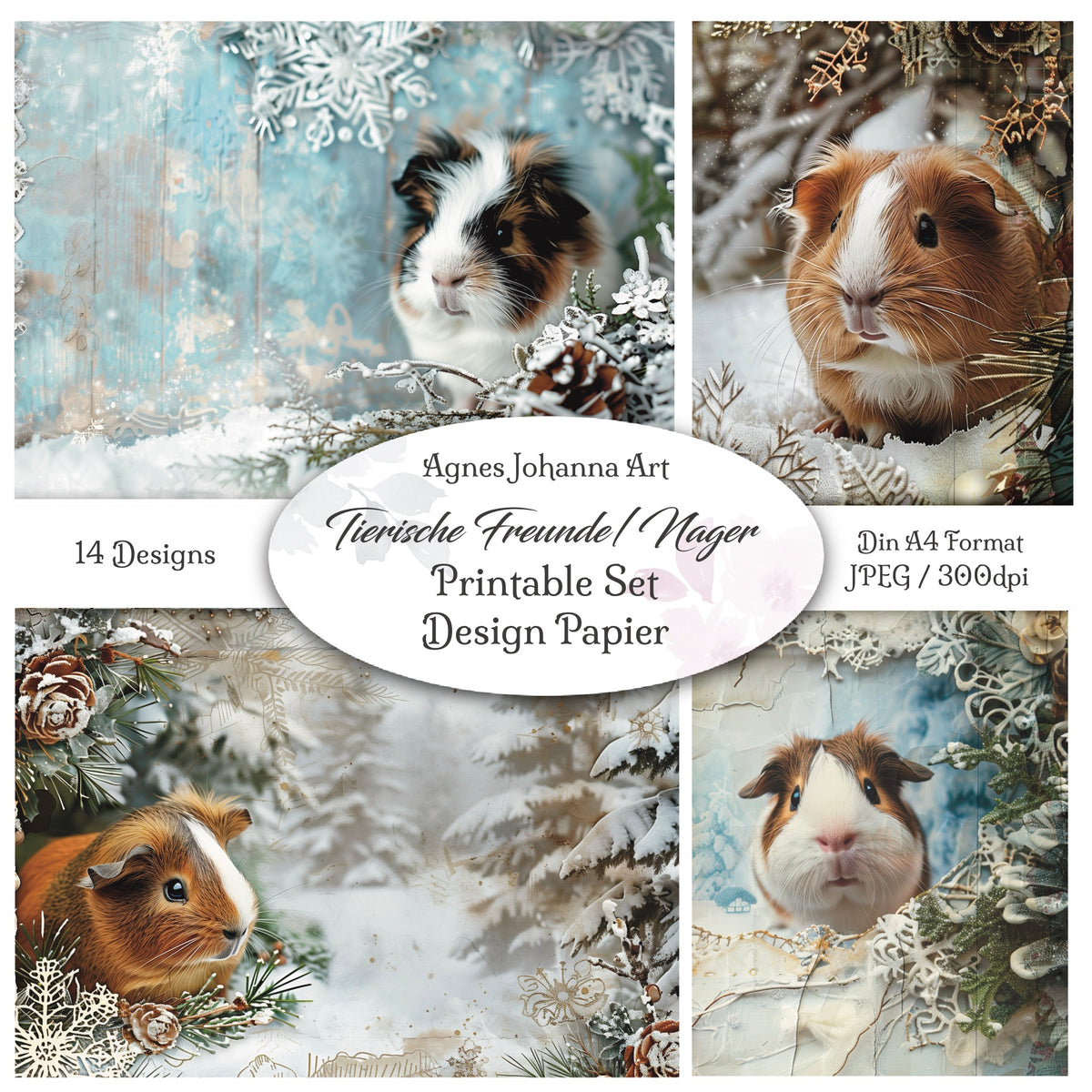 Digitales Papierset „Tierische Freunde - Nager Meerschweinchen“ - A4 zum Ausdrucken