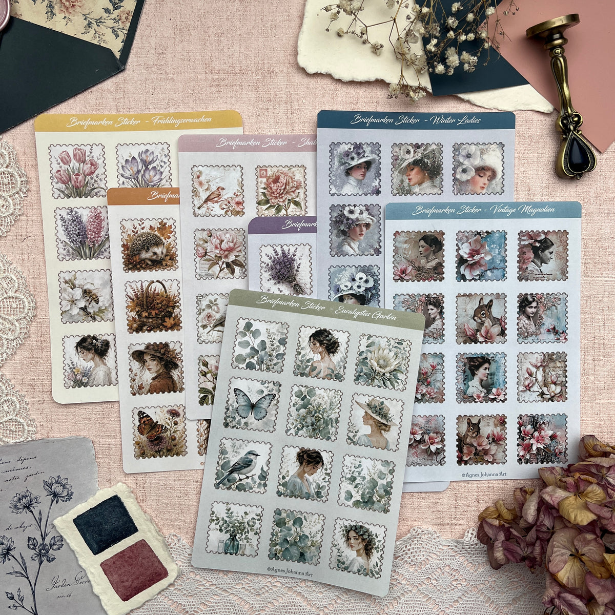 Briefmarken Stickerbogen Bundle | 7 Designs