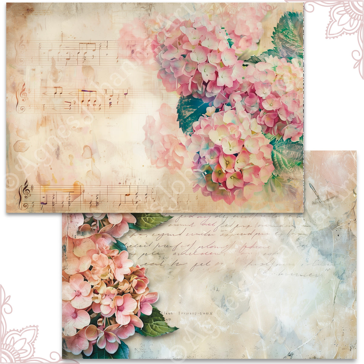 Digitales Papierset "Melody Hortensia" - A4 zum Ausdrucken