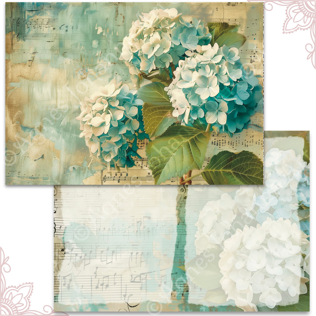 Digitales Papierset "Melody Hortensia" - A4 zum Ausdrucken