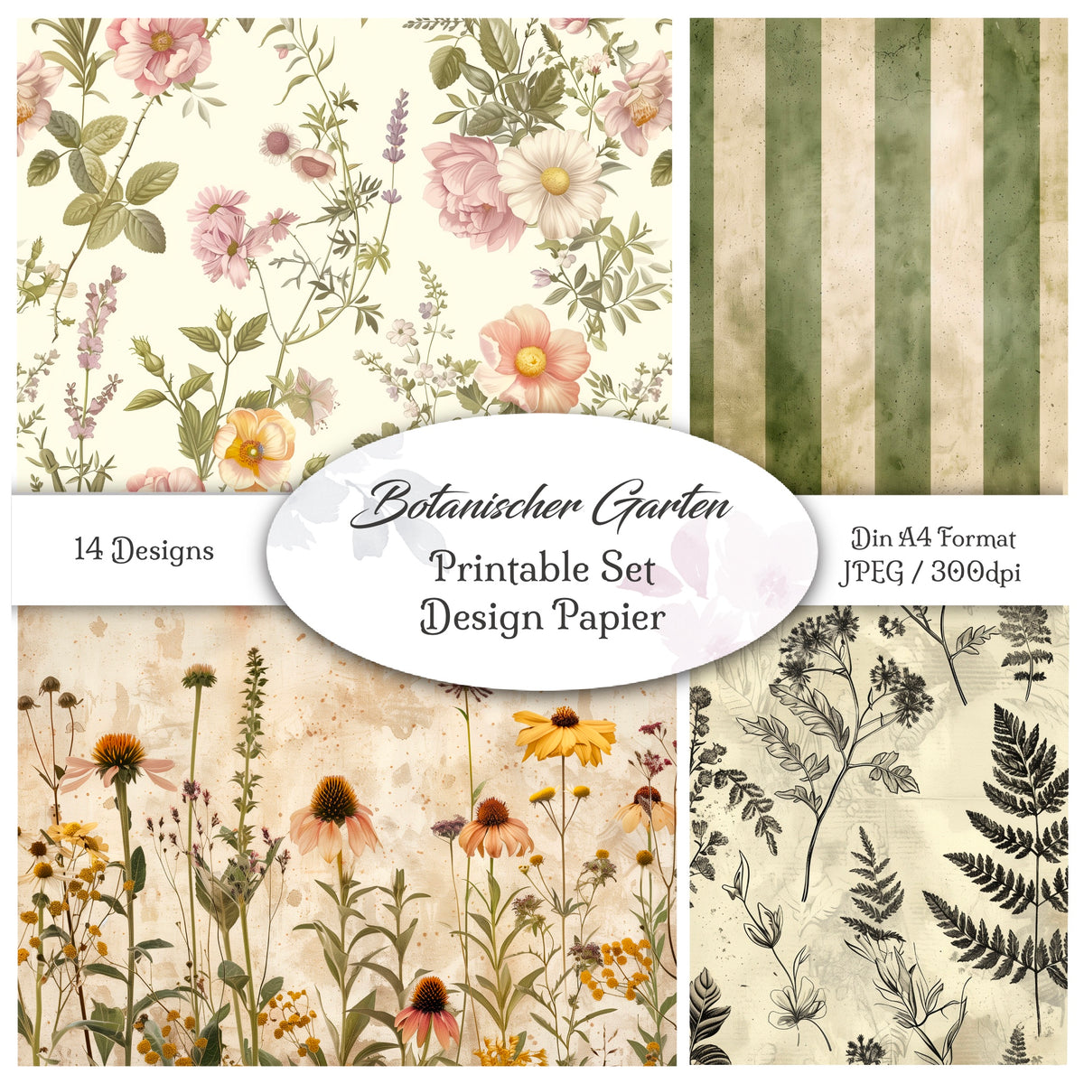 Digitales Papierset „Botanischer Garten“ - A4 zum Ausdrucken