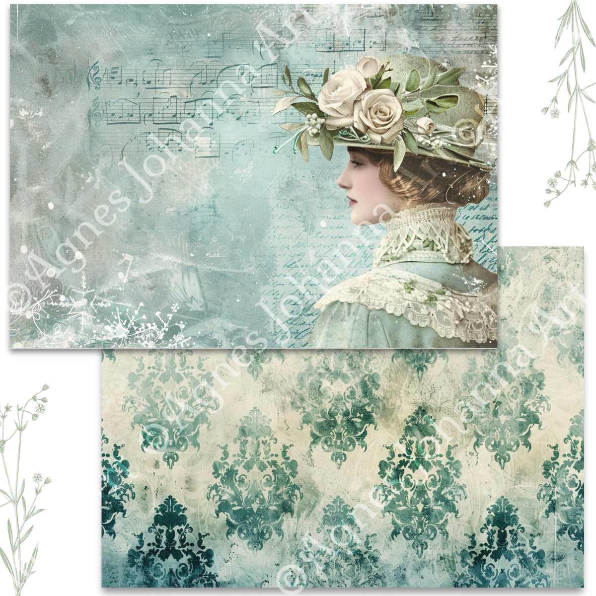 Digitales Papierset „Eucalyptus und Rosen“ - A4 zum Ausdrucken