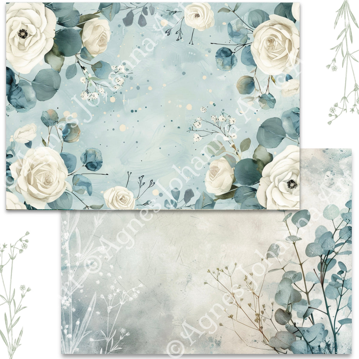 Digitales Papierset „Eucalyptus und Rosen“ - A4 zum Ausdrucken