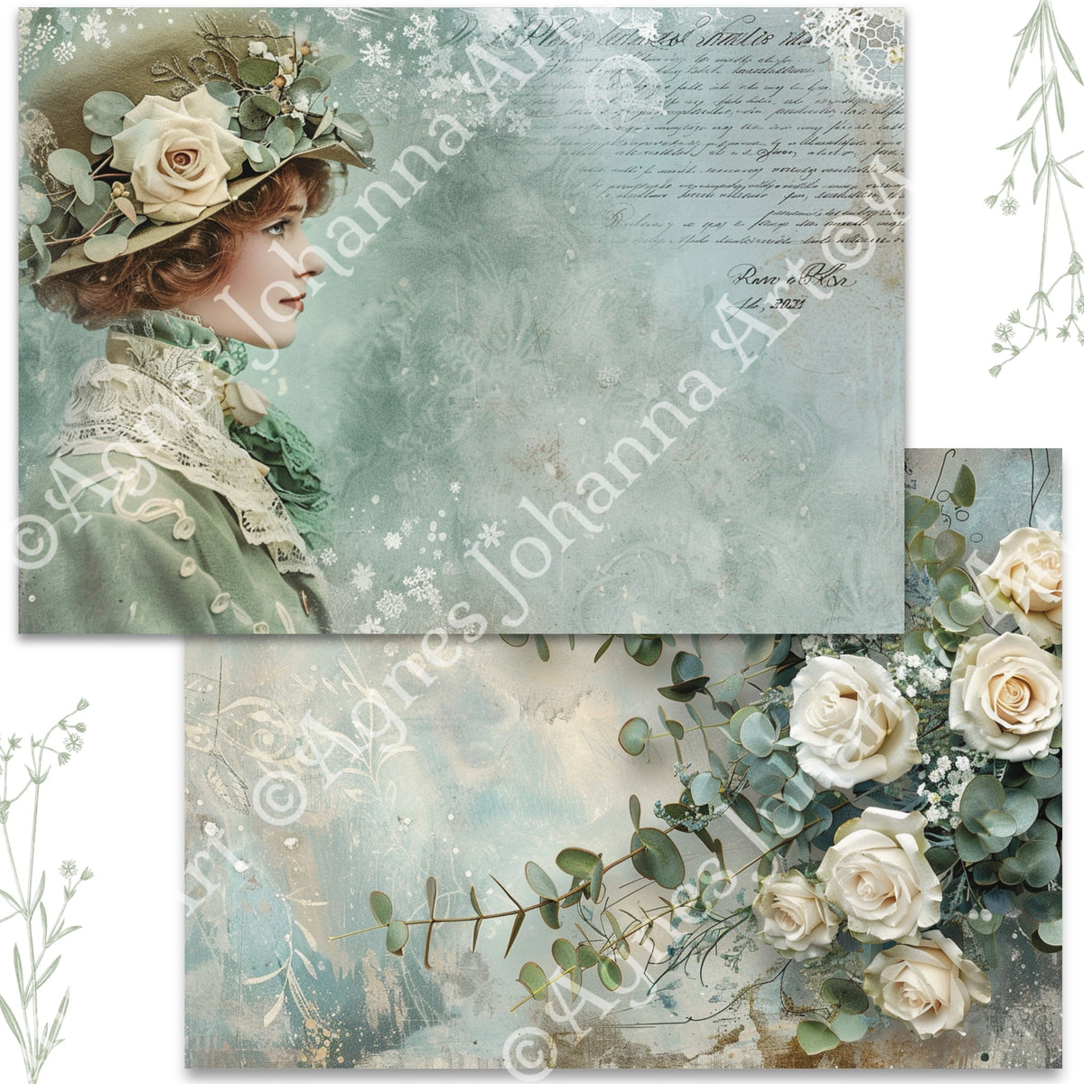 Digitales Papierset „Eucalyptus und Rosen“ - A4 zum Ausdrucken