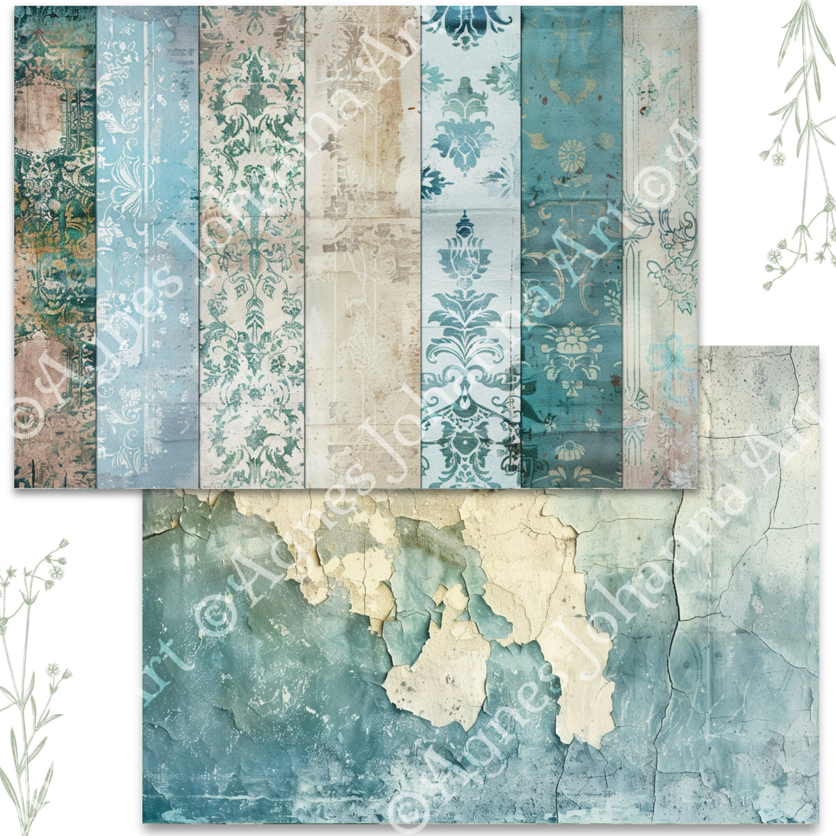 Digitales Papierset „Eucalyptus und Rosen“ - A4 zum Ausdrucken