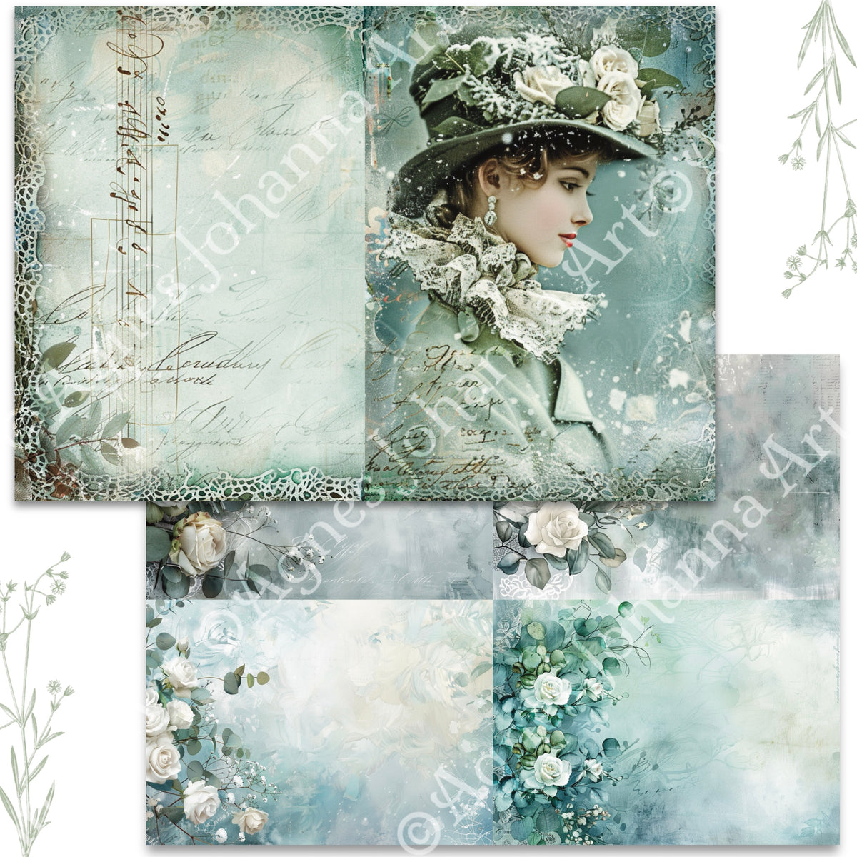 Digitales Papierset „Eucalyptus und Rosen“ - A4 zum Ausdrucken