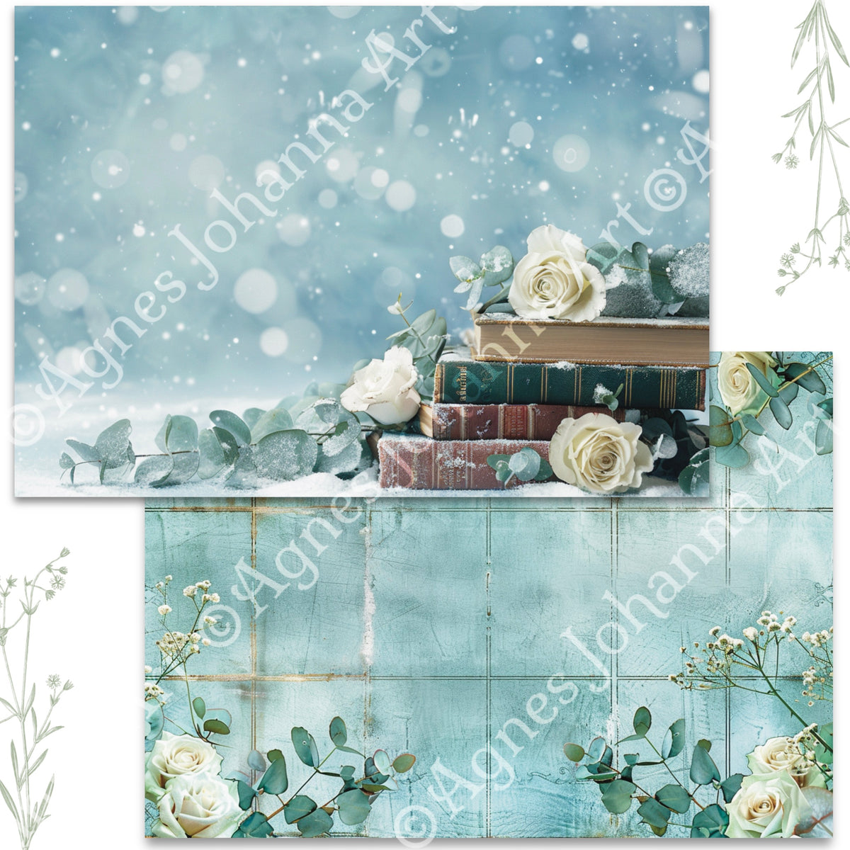 Digitales Papierset „Eucalyptus und Rosen“ - A4 zum Ausdrucken