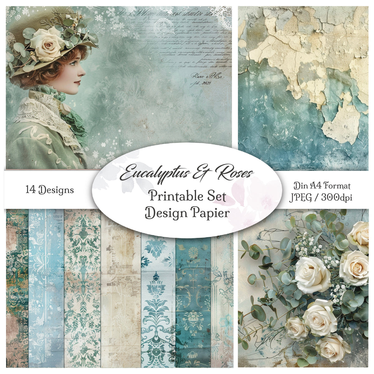 Digitales Papierset „Eucalyptus und Rosen“ - A4 zum Ausdrucken