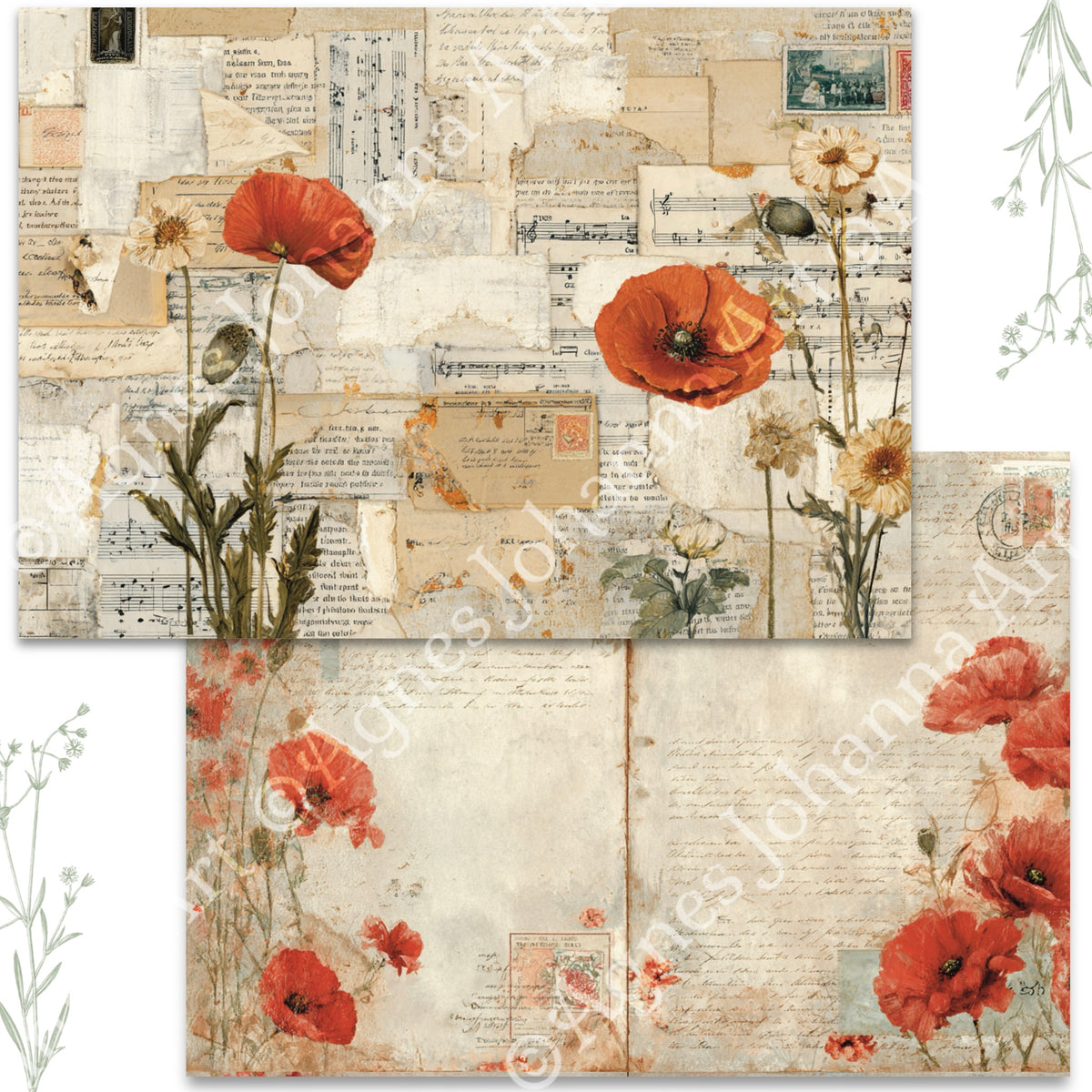 Digitales Papierset „Mohnblumen“ - A4 zum Ausdrucken