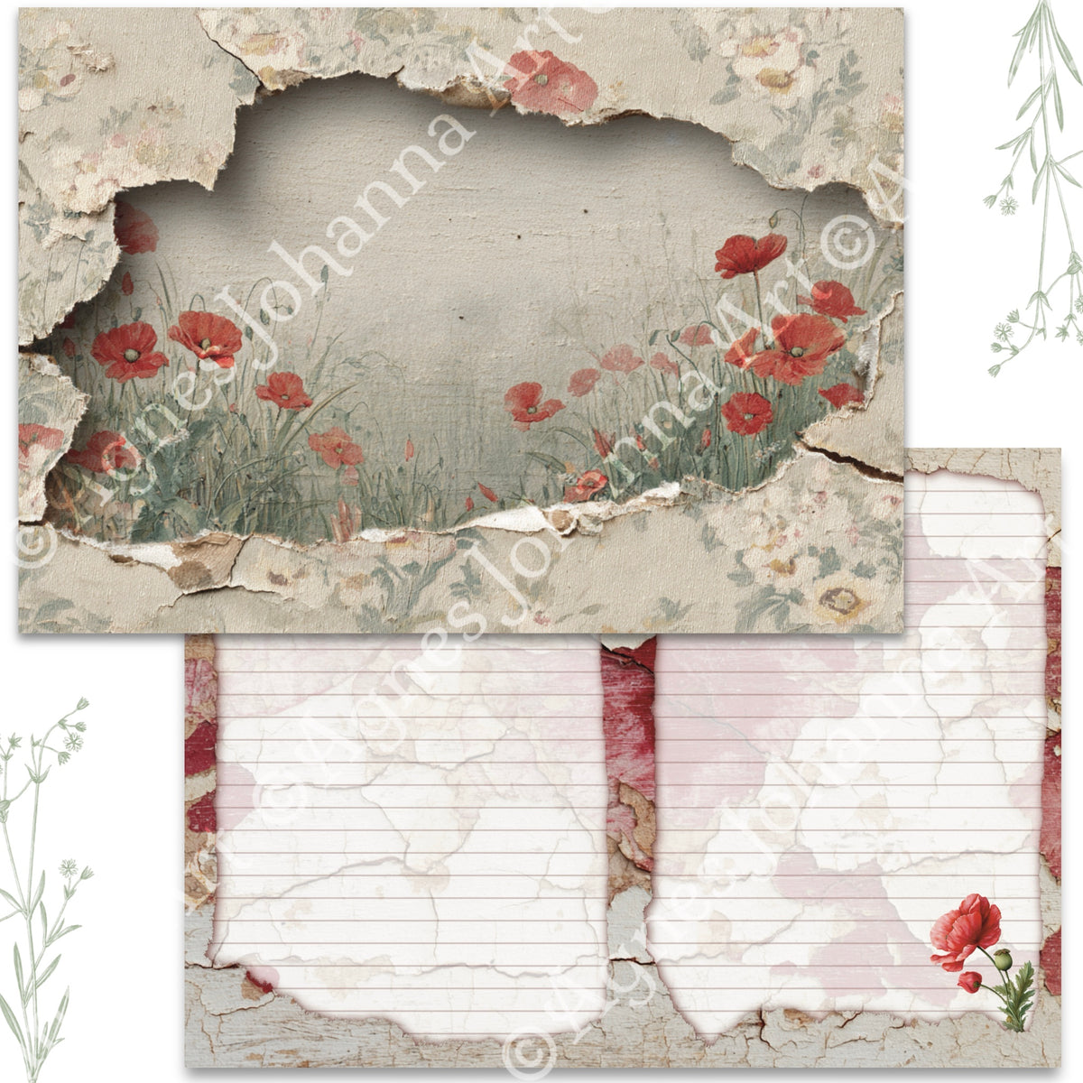 Digitales Papierset „Mohnblumen“ - A4 zum Ausdrucken