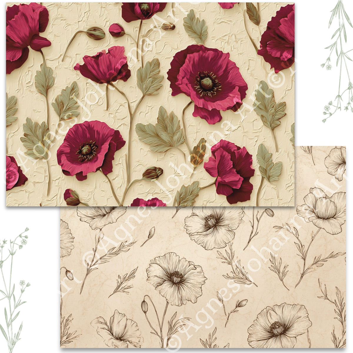 Digitales Papierset „Mohnblumen“ - A4 zum Ausdrucken