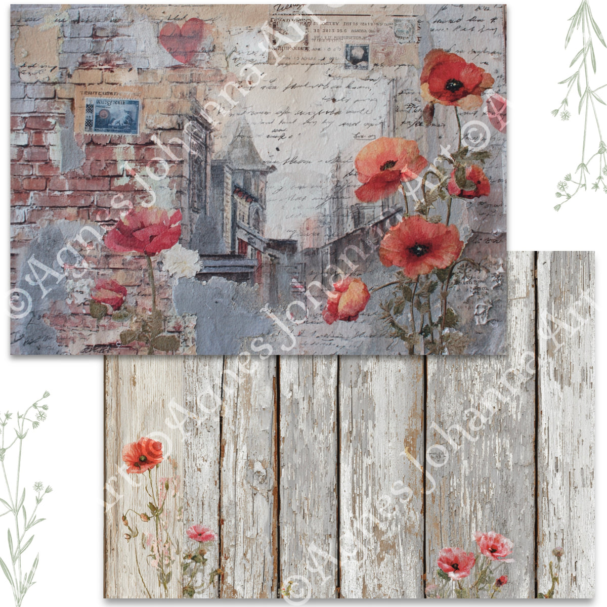 Digitales Papierset „Mohnblumen“ - A4 zum Ausdrucken