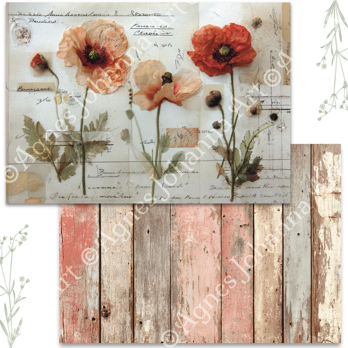 Gedrucktes Papierset "Mohnblumen"