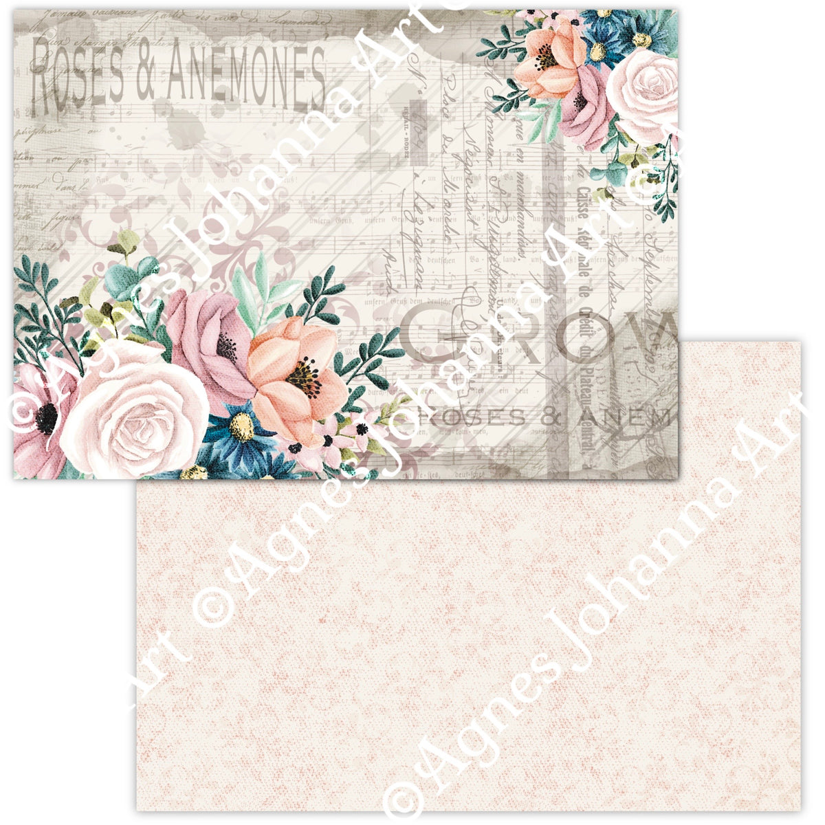 Digitales Papierset „Rosen & Anemonen“ - A4 zum Ausdrucken