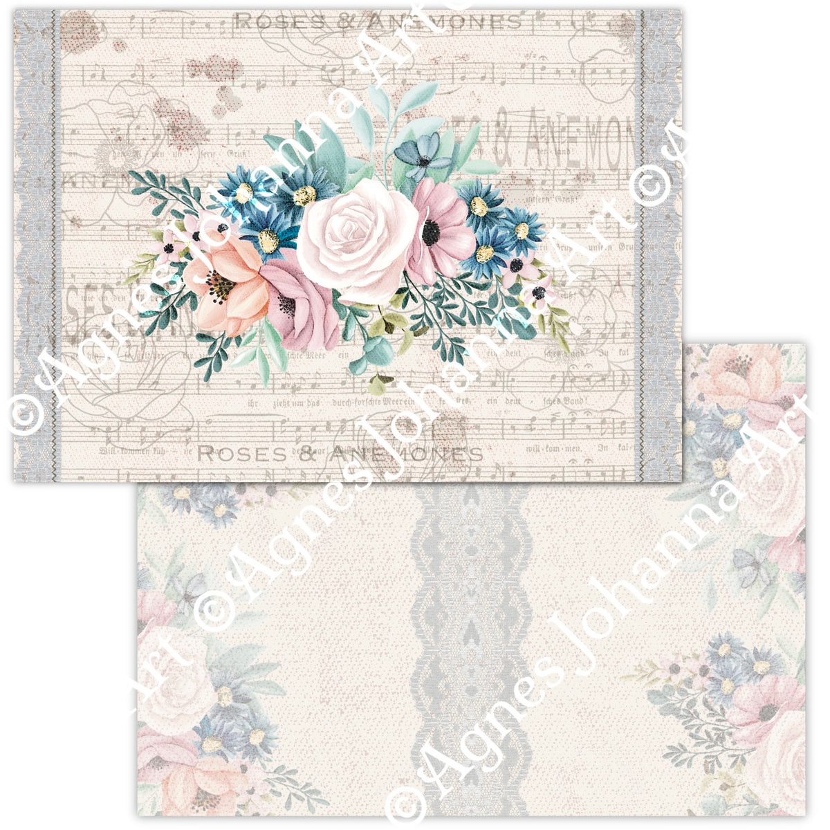 Digitales Papierset „Rosen & Anemonen“ - A4 zum Ausdrucken