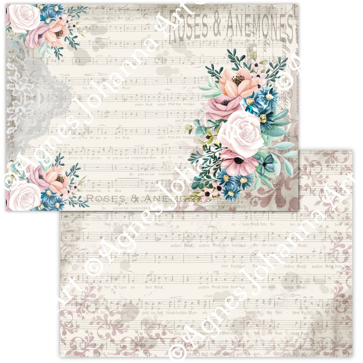 Digitales Papierset „Rosen & Anemonen“ - A4 zum Ausdrucken