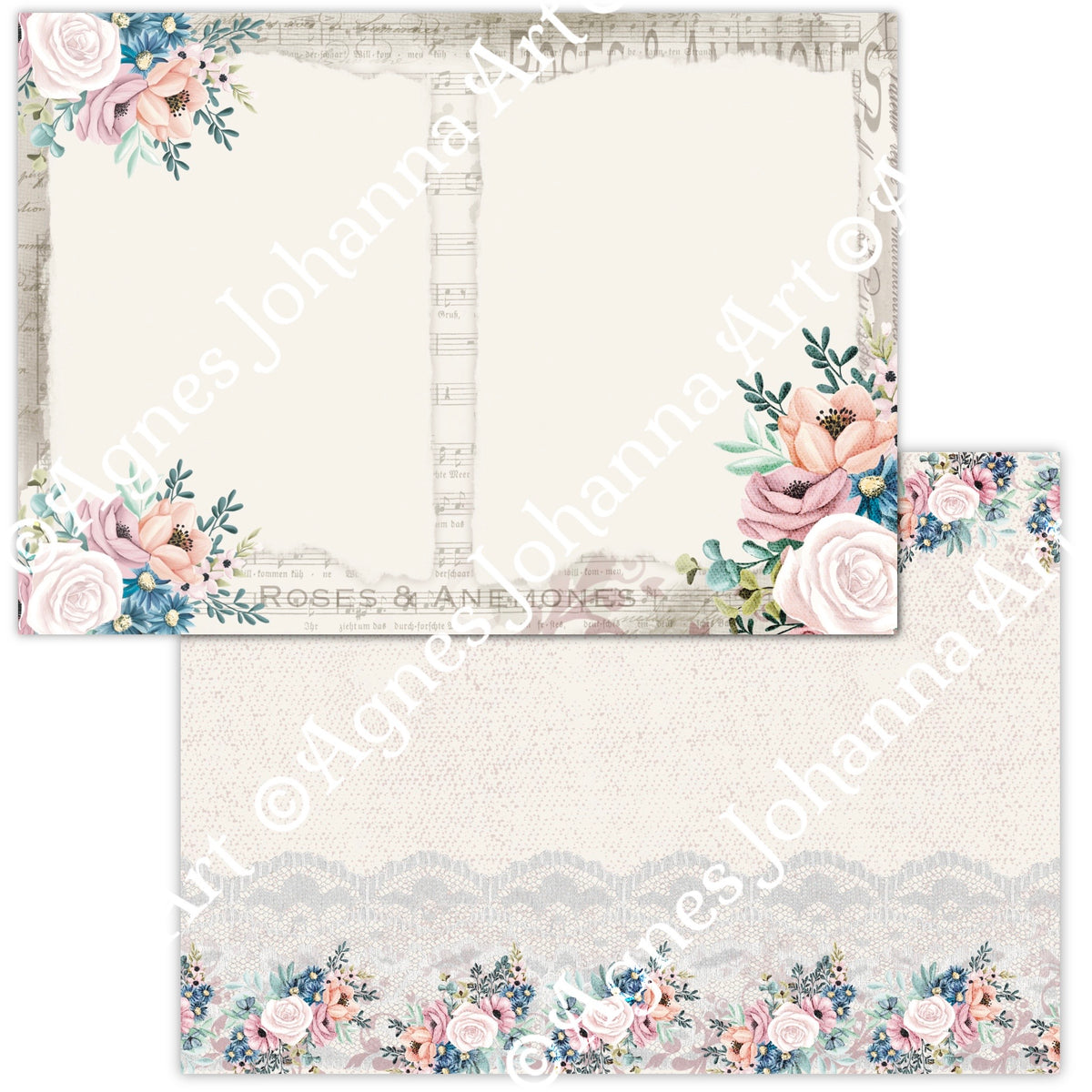 Digitales Papierset „Rosen & Anemonen“ - A4 zum Ausdrucken