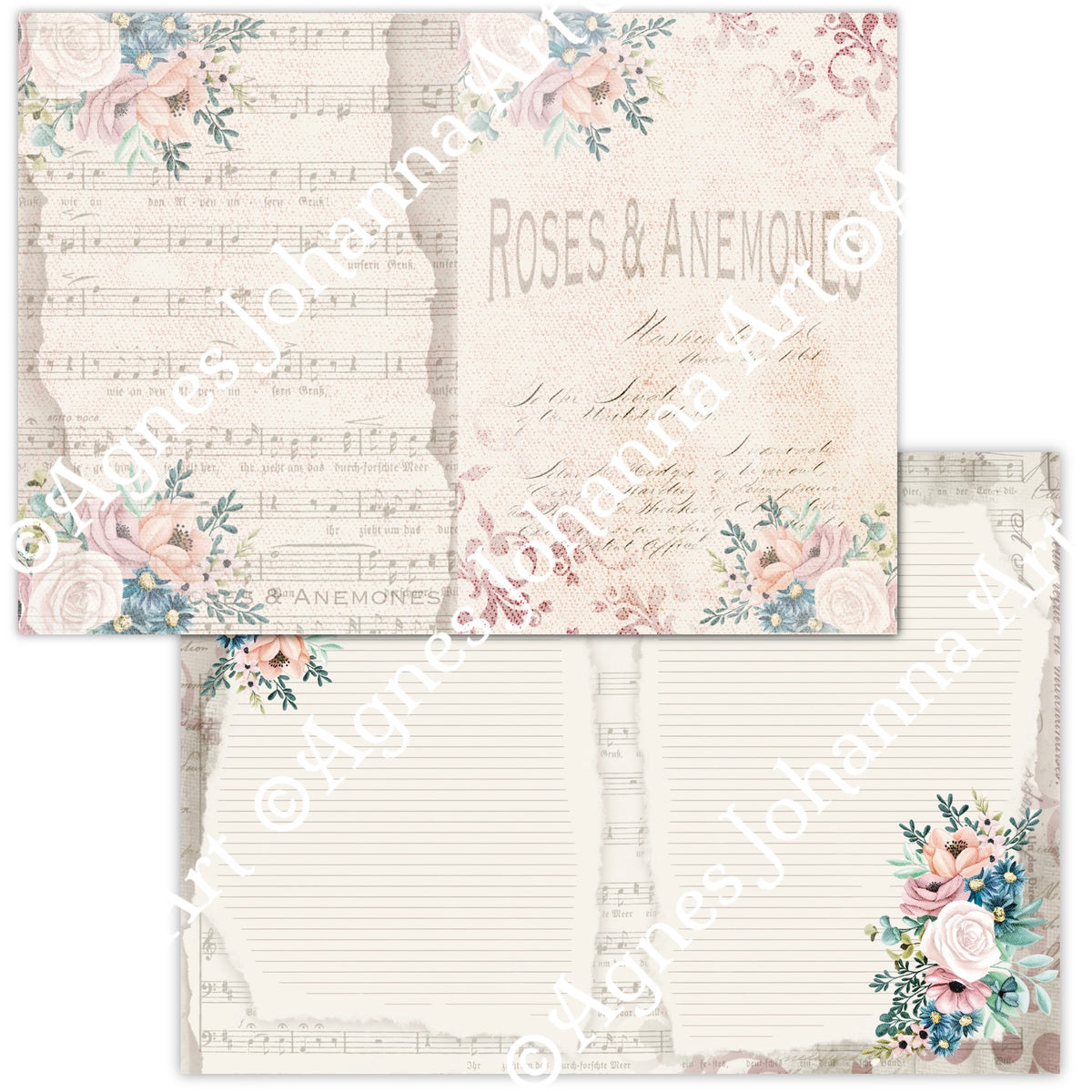 Digitales Papierset „Rosen & Anemonen“ - A4 zum Ausdrucken