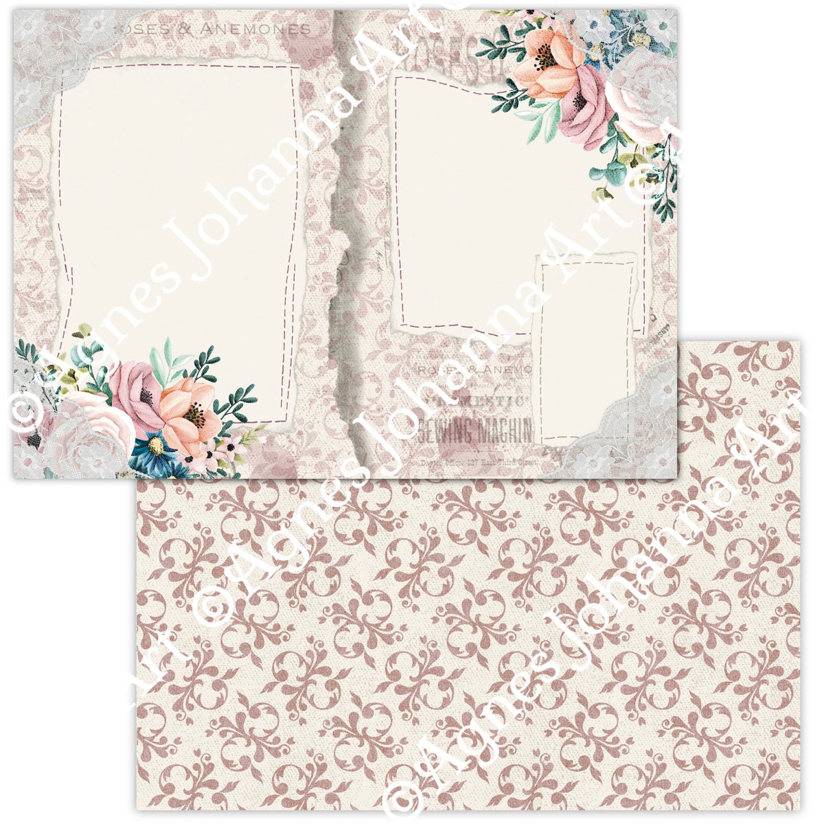 Digitales Papierset „Rosen & Anemonen“ - A4 zum Ausdrucken