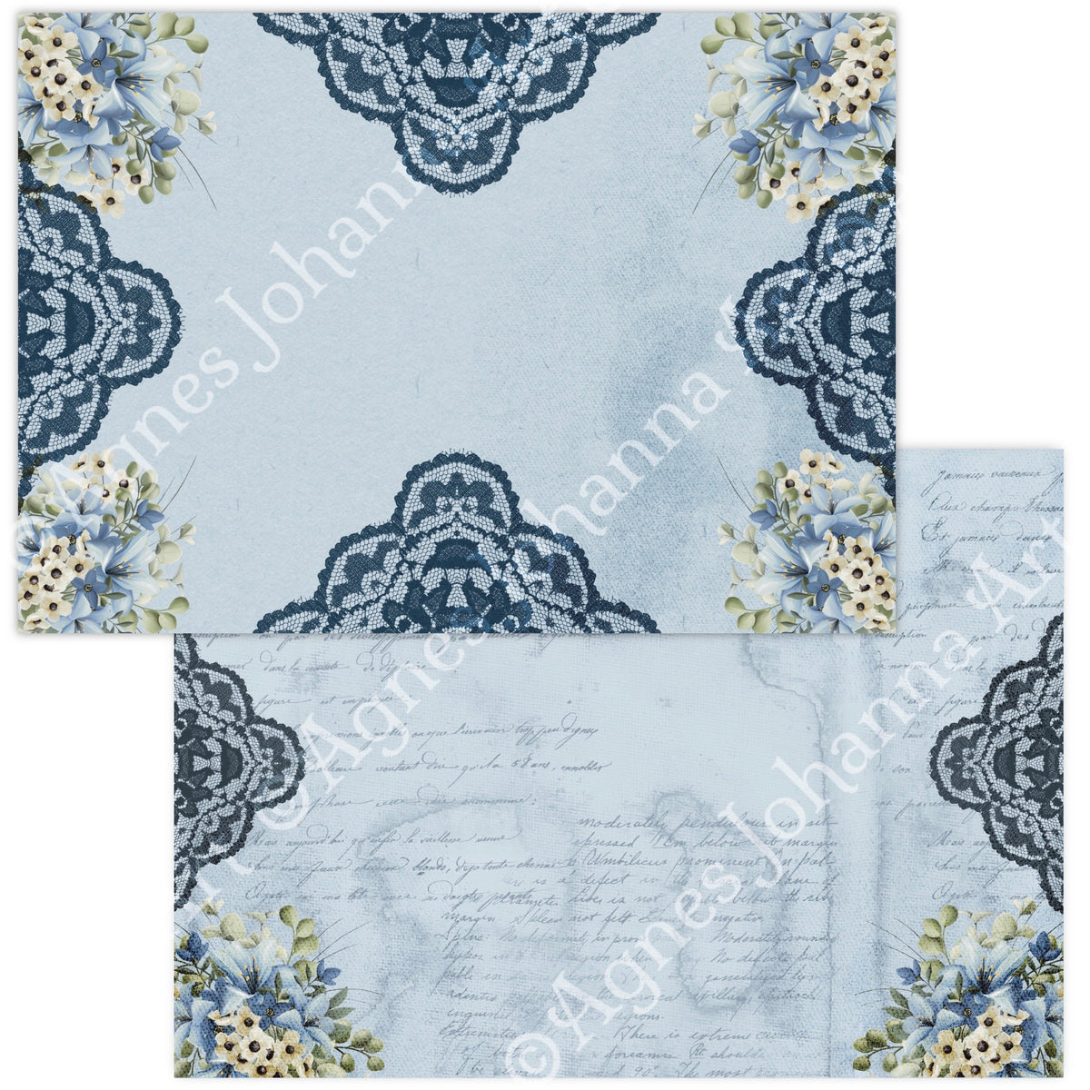 Digitales Papierset „Blue Lilly“ - A4 zum Ausdrucken