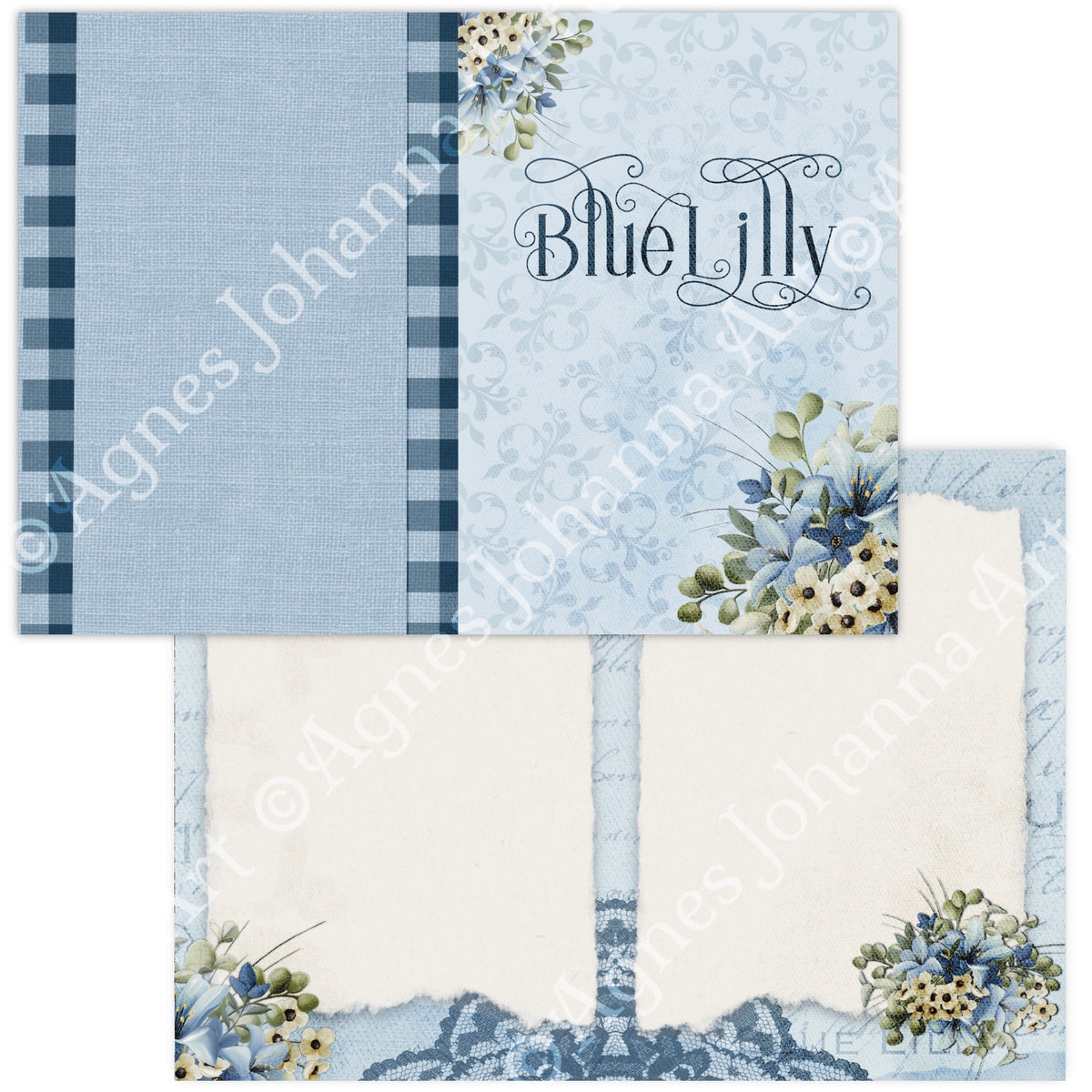 Digitales Papierset „Blue Lilly“ - A4 zum Ausdrucken