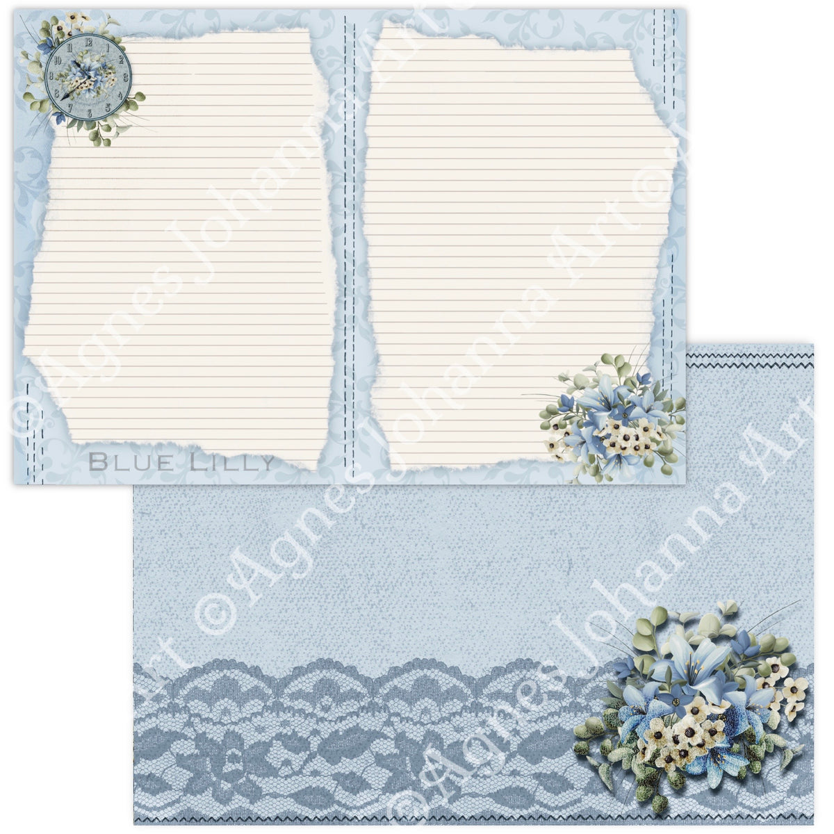 Digitales Papierset „Blue Lilly“ - A4 zum Ausdrucken