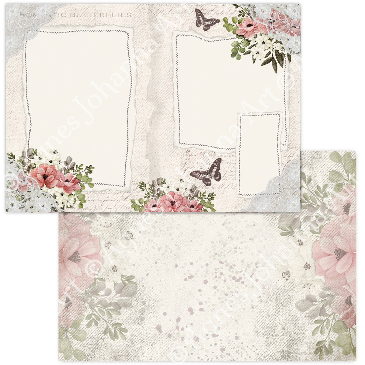 Gedrucktes Papierset "Romantische Schmetterlinge"