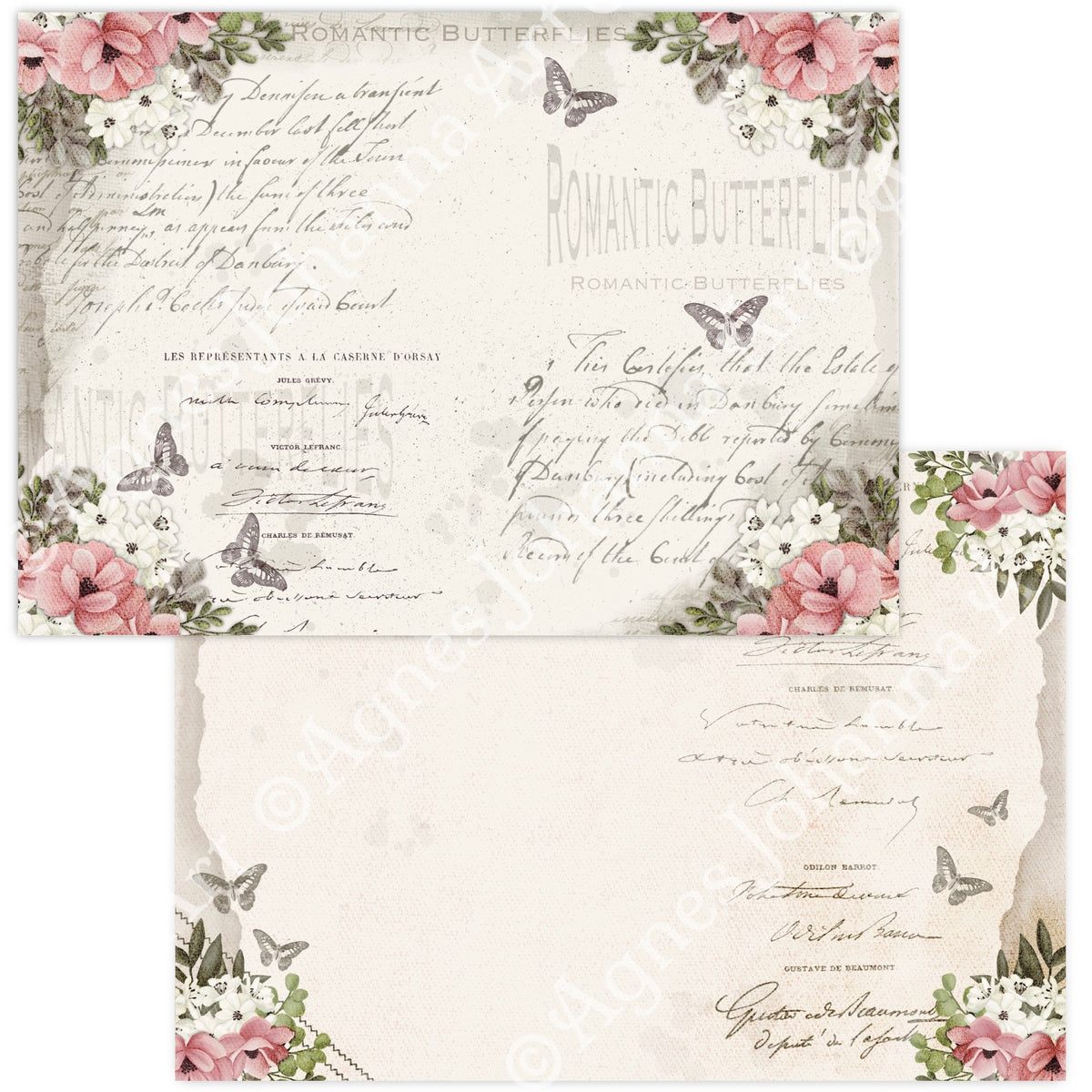Gedrucktes Papierset "Romantische Schmetterlinge"