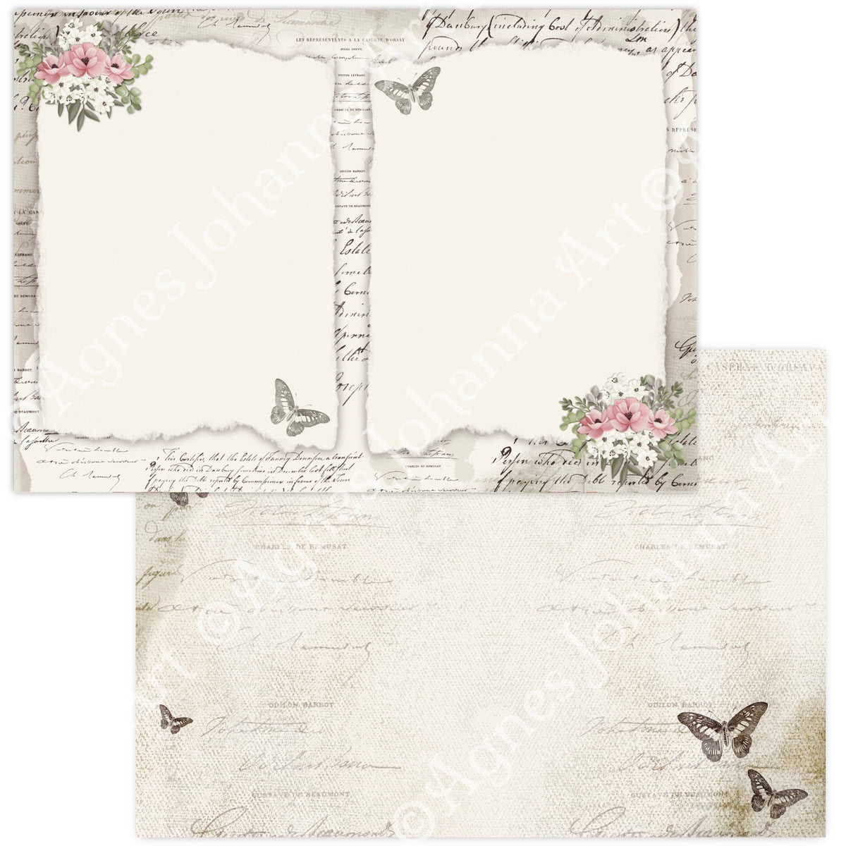 Gedrucktes Papierset "Romantische Schmetterlinge"