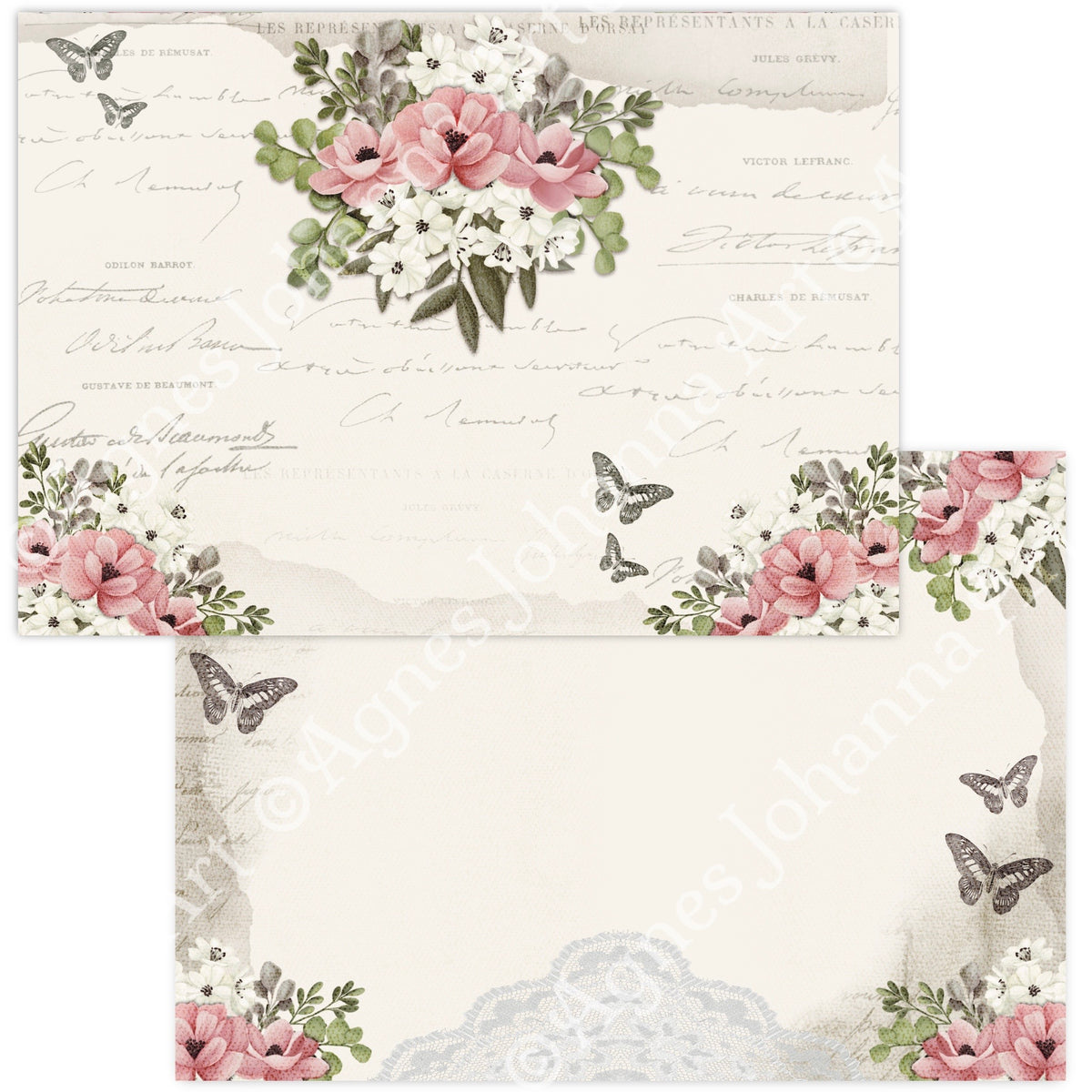 Gedrucktes Papierset "Romantische Schmetterlinge"