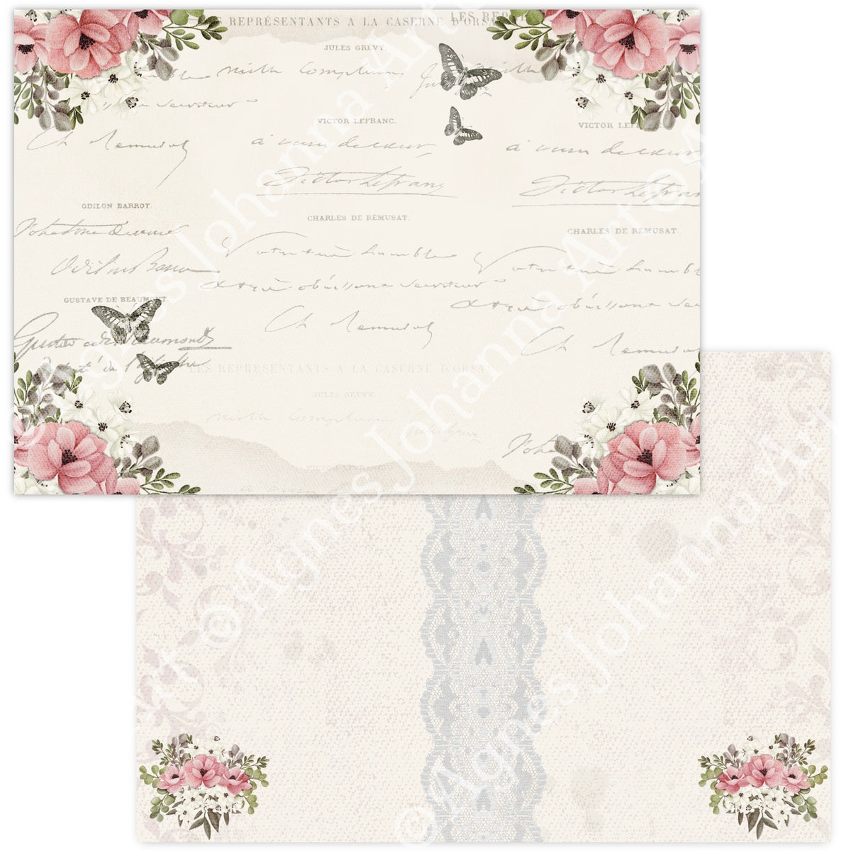 Digitales Papierset „Romantische Schmetterlinge“ - A4 zum Ausdrucken