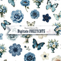 Digitale Fuzzy Cuts „Blaue Träume vergangener Zeit“ – Botanische Fundstücke