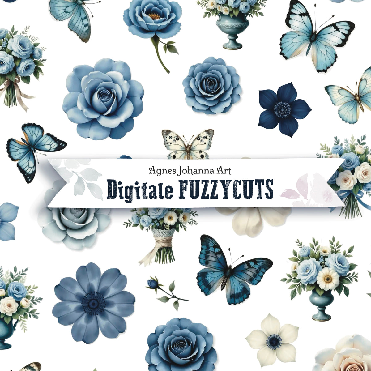 Digitale Fuzzy Cuts „Blaue Träume vergangener Zeit“ – Botanische Fundstücke