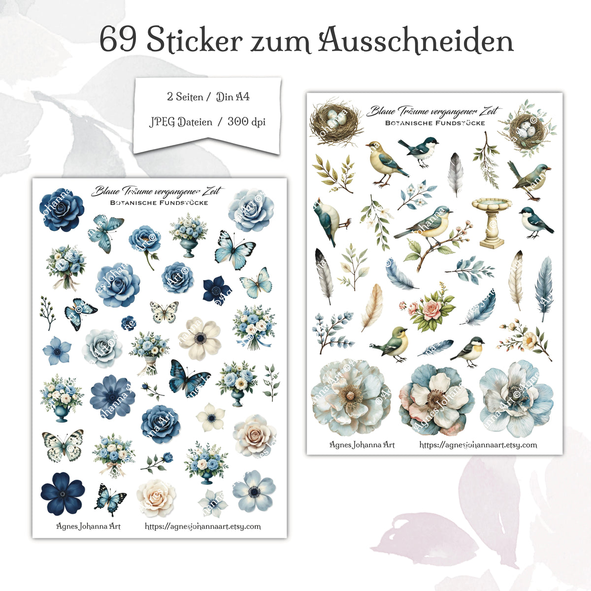 Digitale Fuzzy Cuts „Blaue Träume vergangener Zeit“ – Botanische Fundstücke