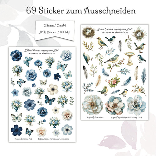 Digitale Fuzzy Cuts „Blaue Träume vergangener Zeit“ – Botanische Fundstücke