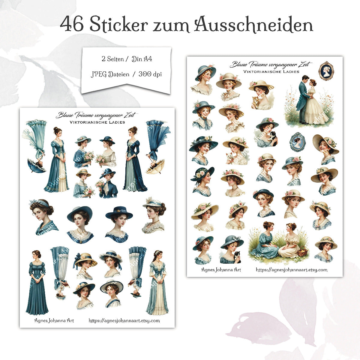 Digitale Fuzzy Cuts „Blaue Träume vergangener Zeit“ – Viktorianische Ladies