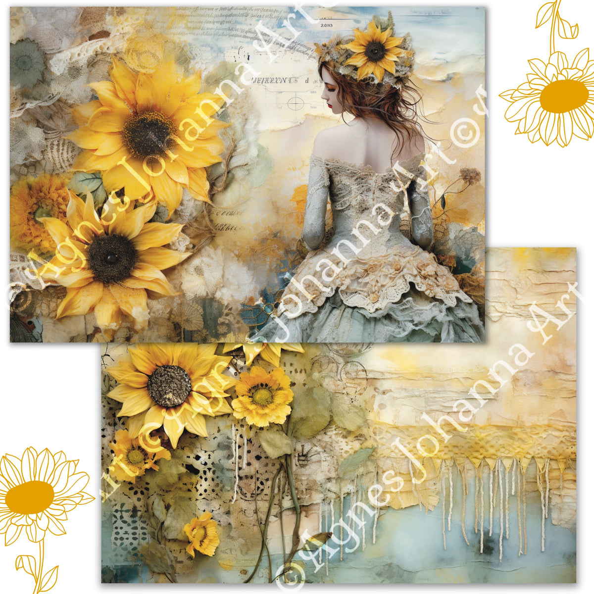 Digitales Papierset „Sonnenblumen Magie“ - A4 zum Ausdrucken