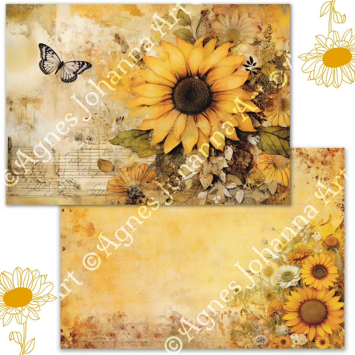 Digitales Papierset „Sonnenblumen Magie“ - A4 zum Ausdrucken