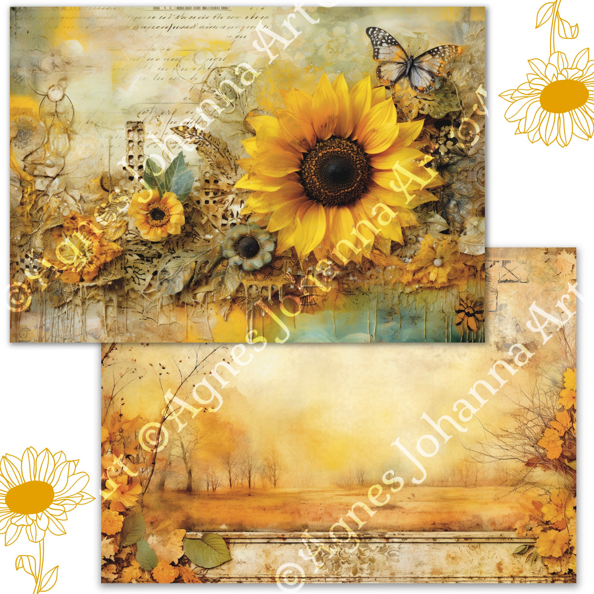 Gedrucktes Papierset "Sonnenblumen Magie"