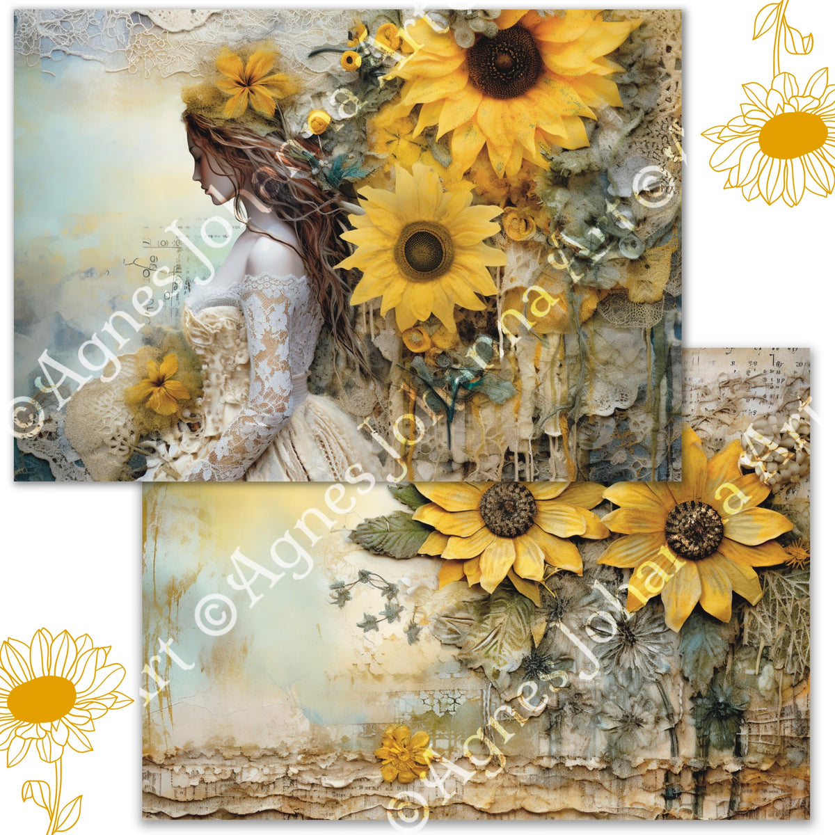 Digitales Papierset „Sonnenblumen Magie“ - A4 zum Ausdrucken