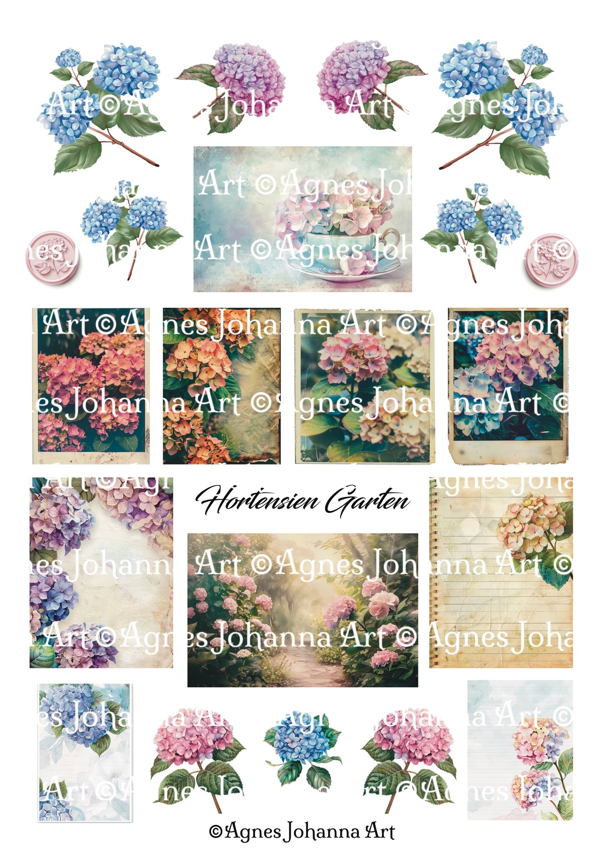 Gedrucktes Papierset "Melody Hortensia"