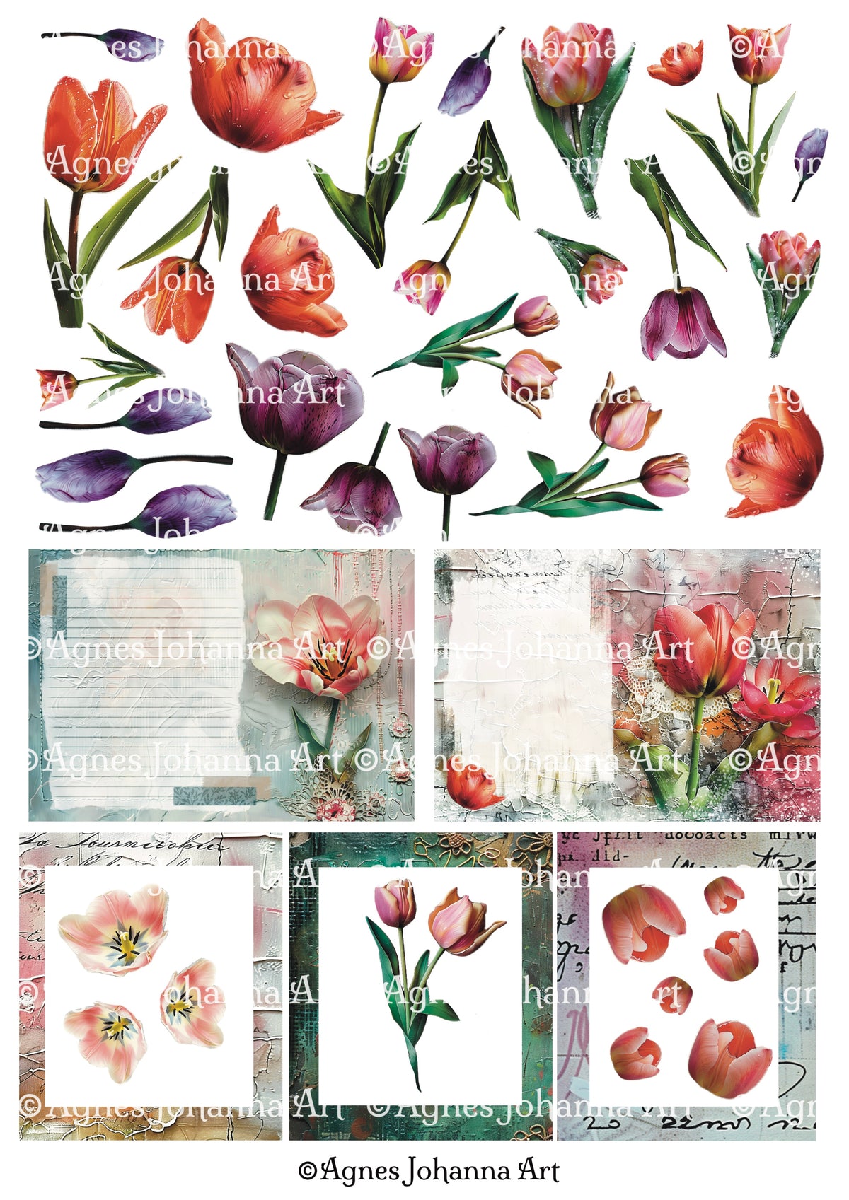 Gedrucktes Papierset "Mix Media Tulpen"