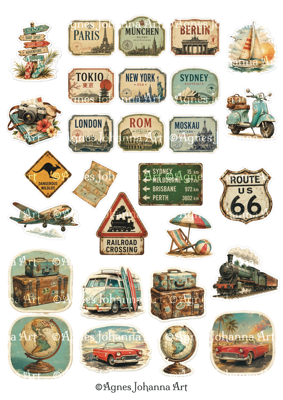 Gedrucktes Papierset "Vintage Traveling"