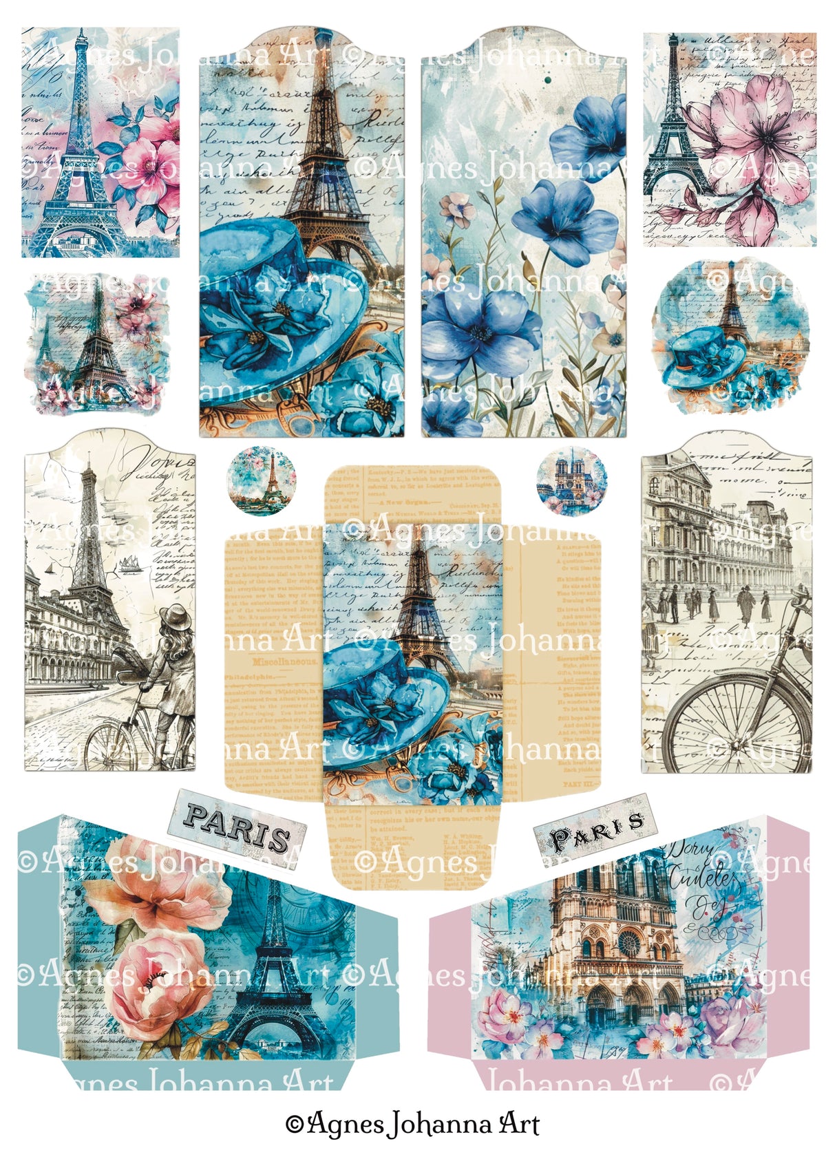 Gedrucktes Papierset "Paris a Velo"