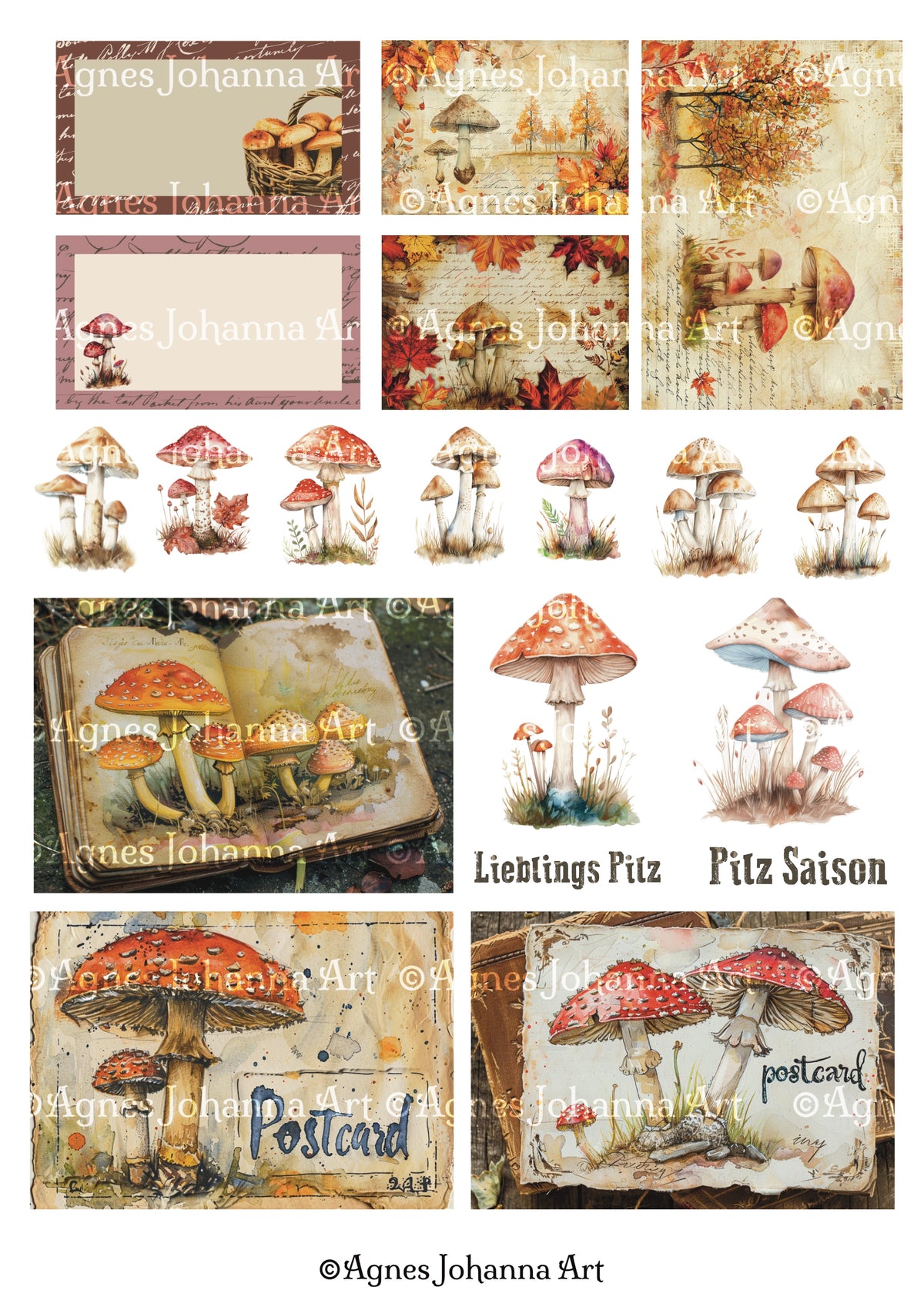 Gedrucktes Papierset "Pilze sammeln"