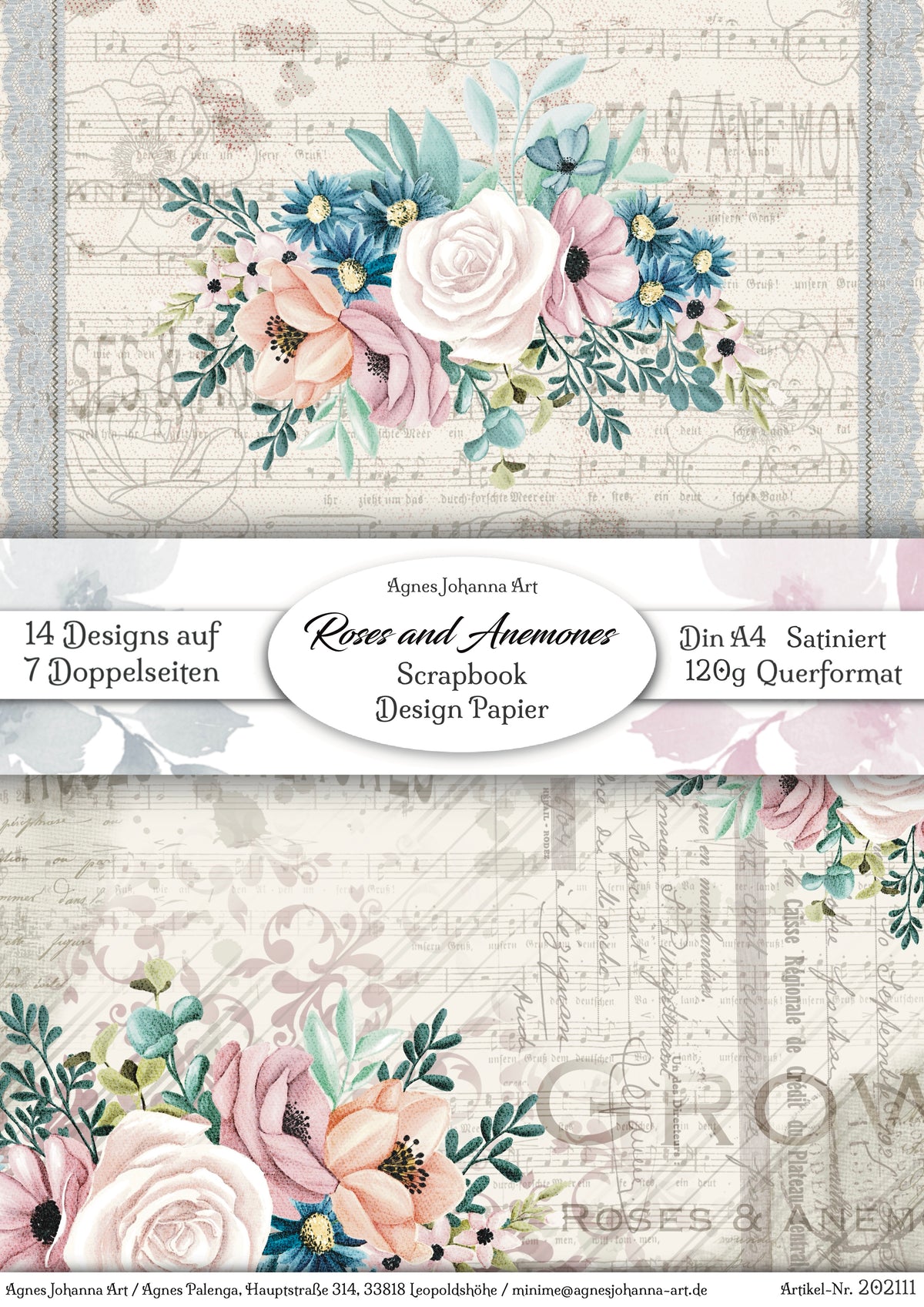 Gedrucktes Papierset "Rosen und Anemonen"