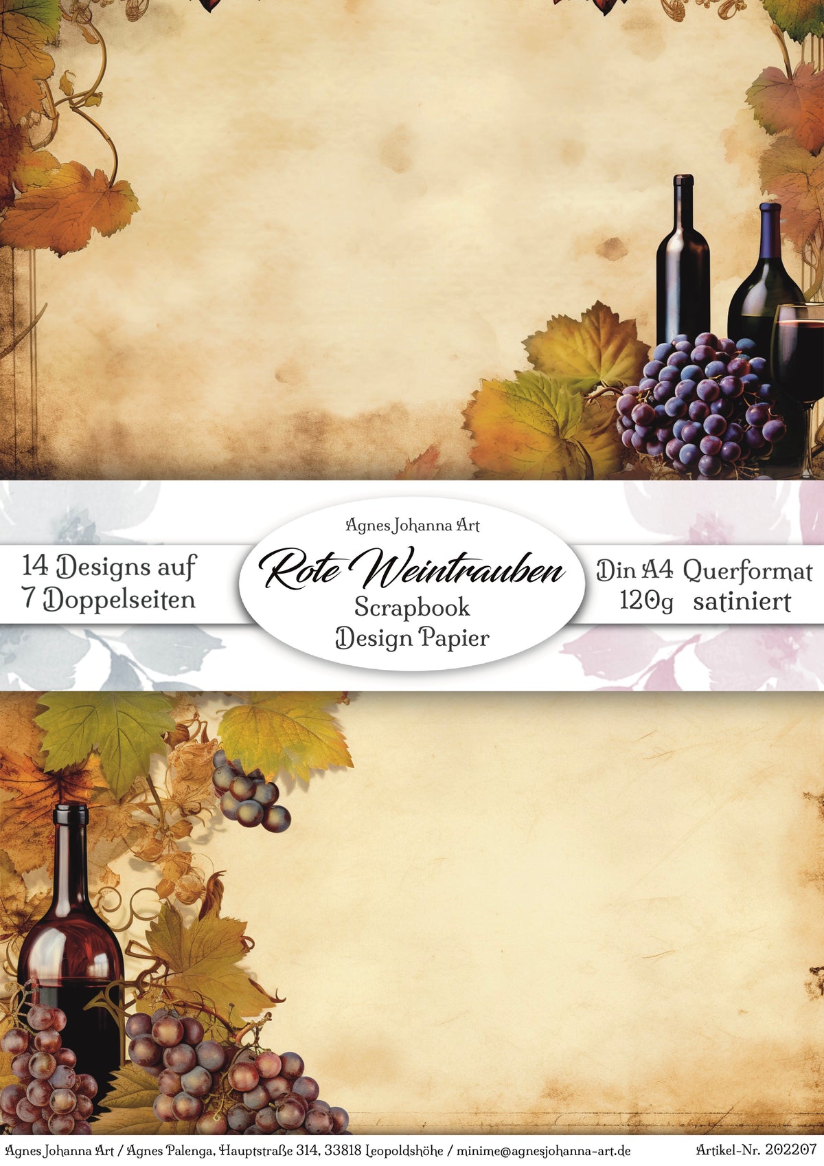 Gedrucktes Papierset "Rote Weintrauben"