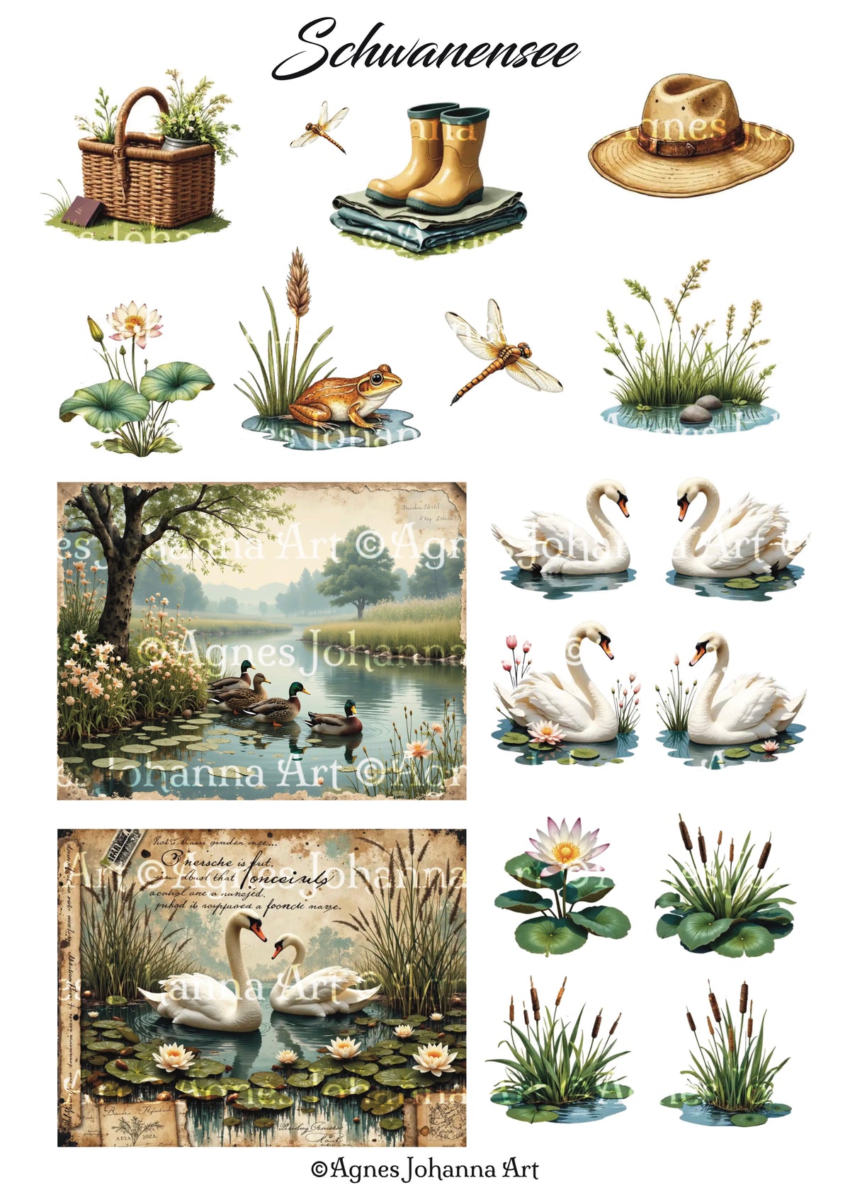 Gedrucktes Papierset "Schwanensee"