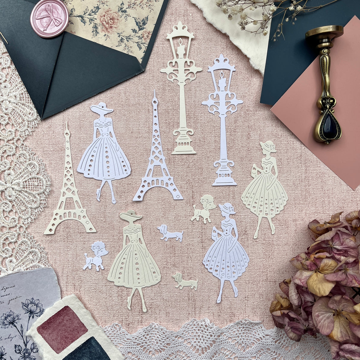 Papier-Stanzteile – Paris | Handgefertigtes Die-Cut-Set für Junk Journal & Scrapbooking